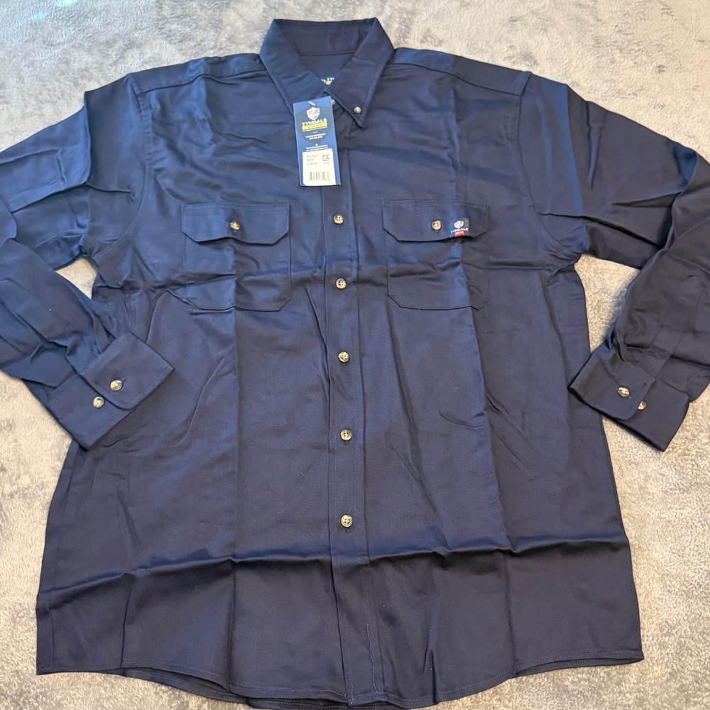 Tyndale Workwear Navy Long Sleeve Button Up Work Shirt CAT 2 Large K176T NWT